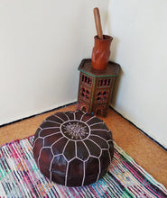 Load image into Gallery viewer, Hand Made Moroccan Pouf Dark Brown Natural Genuine Leather