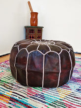 Load image into Gallery viewer, Hand Made Moroccan Pouf Dark Brown Natural Genuine Leather