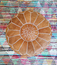 Load image into Gallery viewer, Hand Made Moroccan Pouf Tan Natural Genuine Leather