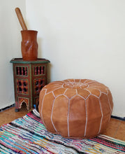 Load image into Gallery viewer, Hand Made Moroccan Pouf Tan Natural Genuine Leather