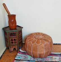 Load image into Gallery viewer, Hand Made Moroccan Pouf Tan Natural Genuine Leather
