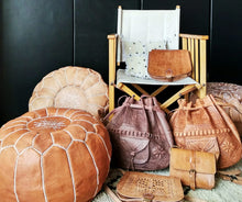 Load image into Gallery viewer, Hand Made Moroccan Pouf Tan Natural Genuine Leather