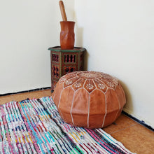 Load image into Gallery viewer, Hand Made Moroccan Pouf Tan Natural Genuine Leather
