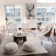 Load image into Gallery viewer, Hand Made Moroccan Pouf White Natural Genuine Leather