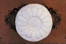 Load image into Gallery viewer, Hand Made Moroccan Pouf White Natural Genuine Leather