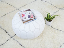 Load image into Gallery viewer, Hand Made Moroccan Pouf White Natural Genuine Leather