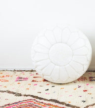 Load image into Gallery viewer, Hand Made Moroccan Pouf White Natural Genuine Leather