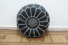 Load image into Gallery viewer, Hand Made Moroccan Pouf Black Natural Genuine Leather

