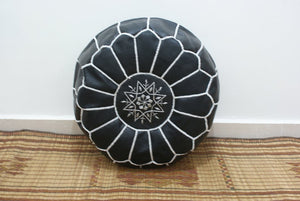Hand Made Moroccan Pouf Black Natural Genuine Leather
