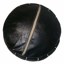 Load image into Gallery viewer, Hand Made Moroccan Pouf Black Natural Genuine Leather
