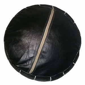 Hand Made Moroccan Pouf Black Natural Genuine Leather