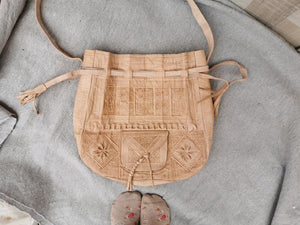 Large Beige Engraved Handmade Moroccan Leather Bag Womens Leather Handbag