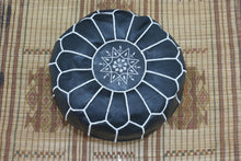 Load image into Gallery viewer, Hand Made Moroccan Pouf Black Natural Genuine Leather
