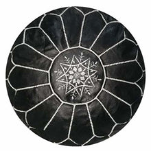 Load image into Gallery viewer, Hand Made Moroccan Pouf Black Natural Genuine Leather
