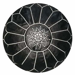 Hand Made Moroccan Pouf Black Natural Genuine Leather