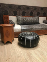 Load image into Gallery viewer, Hand Made Moroccan Pouf Black Natural Genuine Leather
