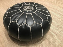 Load image into Gallery viewer, Hand Made Moroccan Pouf Black Natural Genuine Leather
