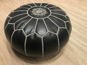 Hand Made Moroccan Pouf Black Natural Genuine Leather