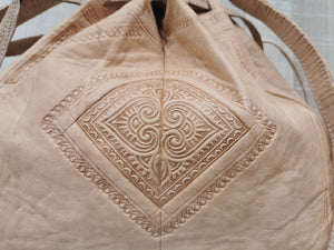 Large Beige Engraved Handmade Moroccan Leather Bag, Womens Leather Handbag